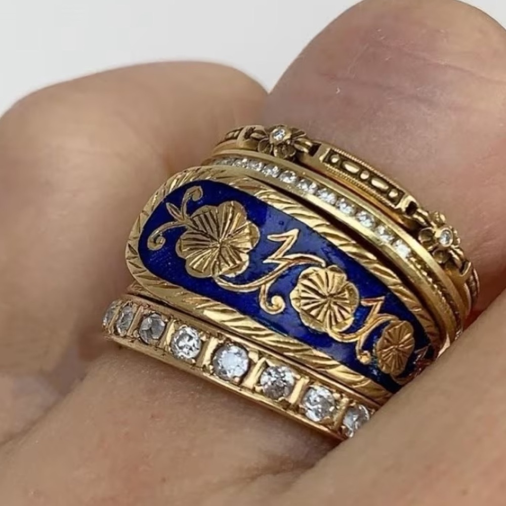 Retro Bohemian Gold Stack Ring Set - SIZE 7 - Picture 4 of 16